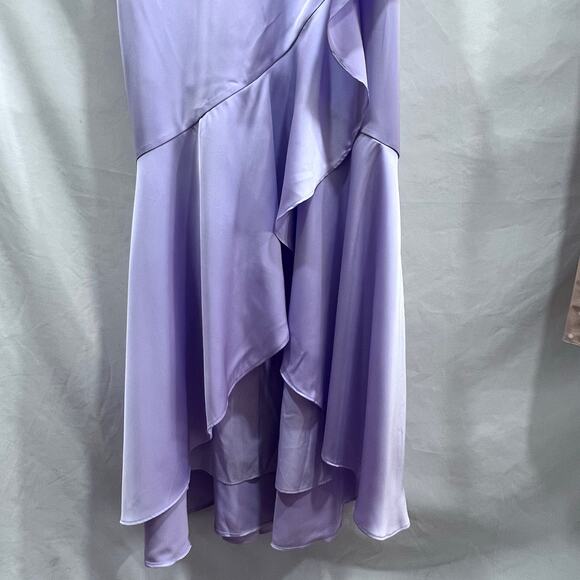 NWT Express Satin Lavender Ruffle Wrap Front Hi-Lo Maxi Dress Women's L Wedding - Picture 7 of 7